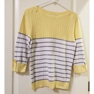 Karen Scott Casual Petite Cotton Sweater Yellow/White/Gray 3/4 Sleeve Size XL